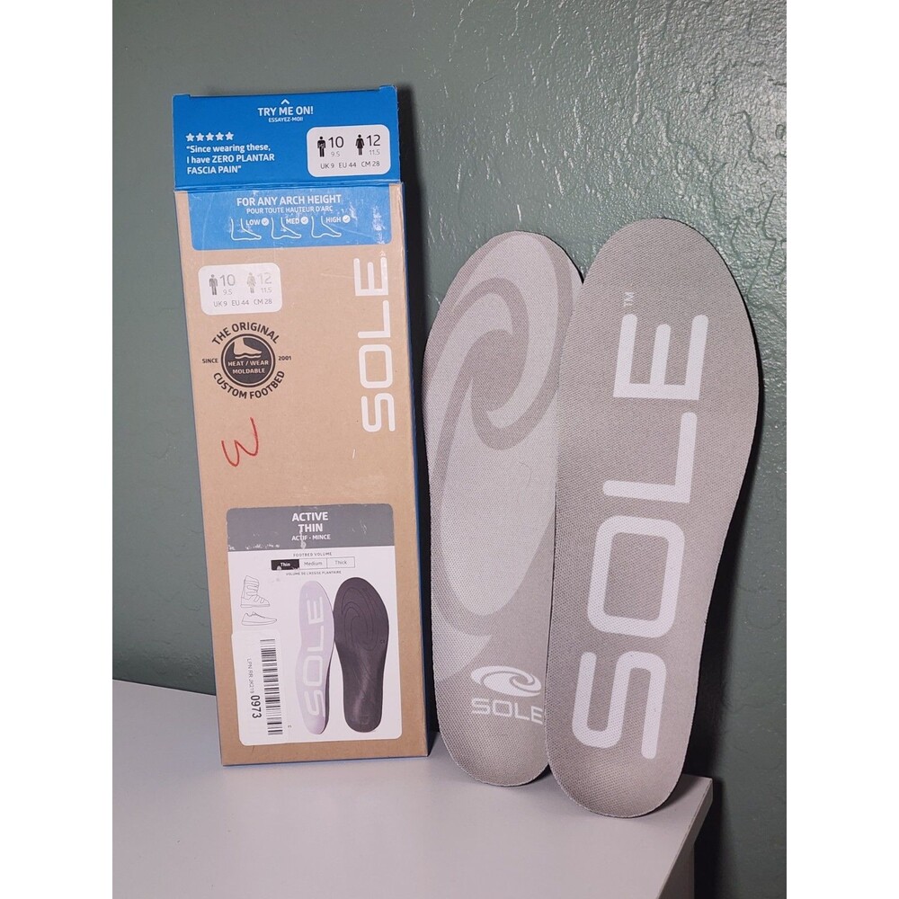 SOLE Active Thin Footbeds Insoles Men’s 10 Women’s 12 Arch Support